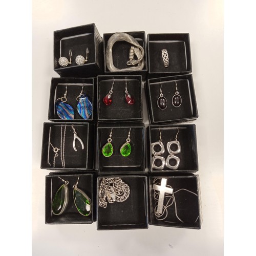 166 - 12 x earrings, necklaces & Bangles, some stamped silver in presentation boxes.