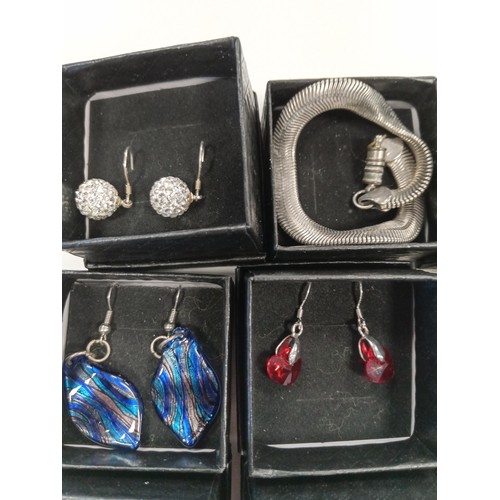 166 - 12 x earrings, necklaces & Bangles, some stamped silver in presentation boxes.