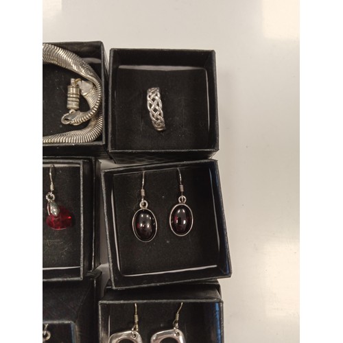 166 - 12 x earrings, necklaces & Bangles, some stamped silver in presentation boxes.