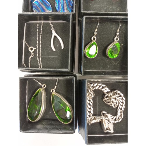 166 - 12 x earrings, necklaces & Bangles, some stamped silver in presentation boxes.