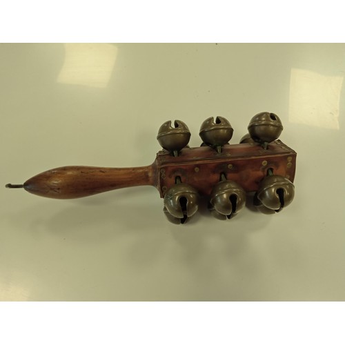 176 - Antique wooden and leather jingle sleigh bells instrument