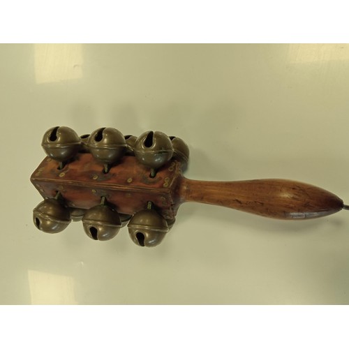 176 - Antique wooden and leather jingle sleigh bells instrument