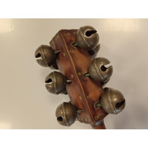 176 - Antique wooden and leather jingle sleigh bells instrument