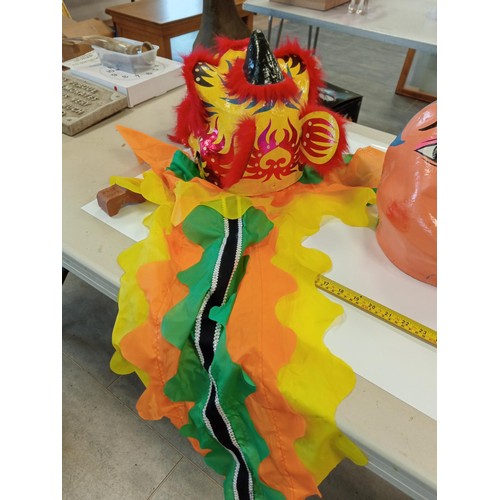 180 - 2 x Paper Mache Chinese full head masks, bought in China.  1 is a Lion dance Chinese costume dragon ... 