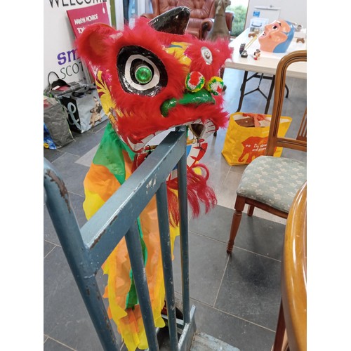 180 - 2 x Paper Mache Chinese full head masks, bought in China.  1 is a Lion dance Chinese costume dragon ... 