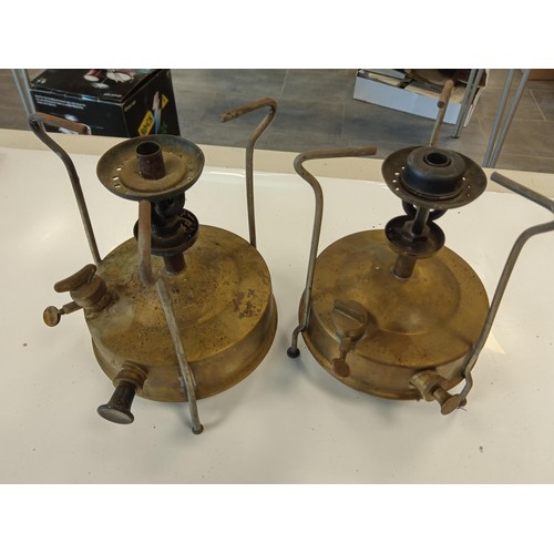 194 - 2 x Primus type oil stoves, 1 marked Burmos British & the SH & S B Inner Triangle