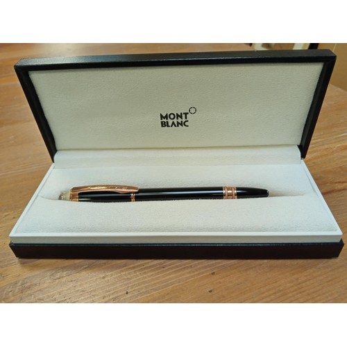 206 - Mont Blanc Star Walker fine liner red gold pen in original case, Model number 105652, includes origi... 