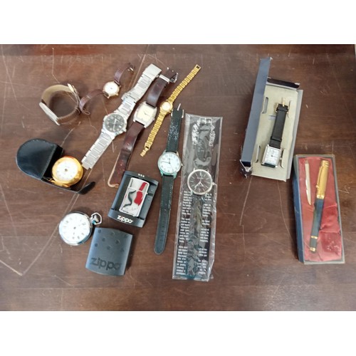 207 - direct from a deceased estate  8 watches, Pocket watch , Zippo Lighter , Fountain pen and a travel c... 