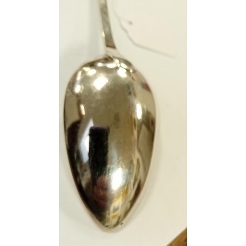 72 - Georgian solid sterling silver serving spoon.  London 1800 maker George Smith III, 129g approx. 30cm... 