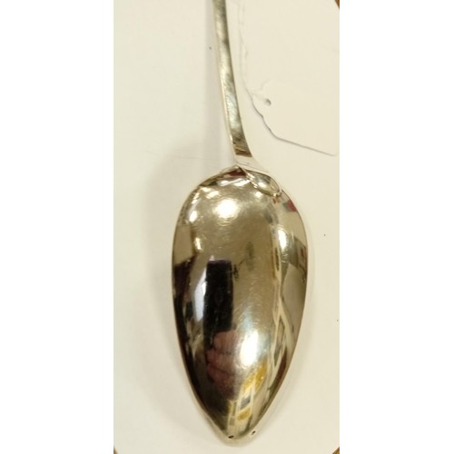 72 - Georgian solid sterling silver serving spoon.  London 1800 maker George Smith III, 129g approx. 30cm... 