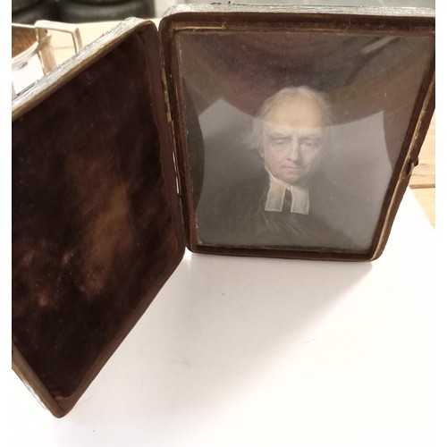 76 - Victorian original oil portrait behind domed glass in a leather framed case