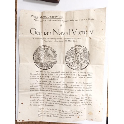 82 - RMS Lusitania German Medal in original box and leaflet 'A German Naval Victory'