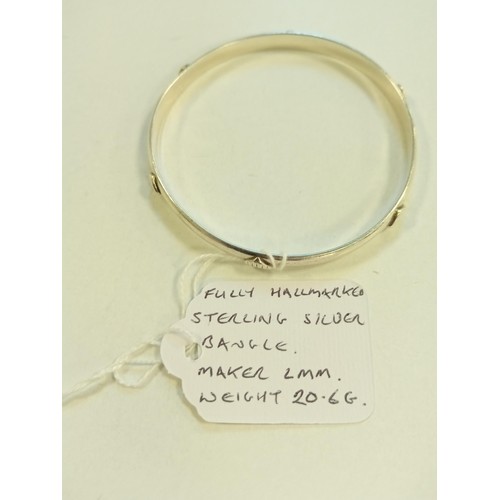 96 - Fully hallmarked sterling silver bangle maker LMM 20.5g approx.