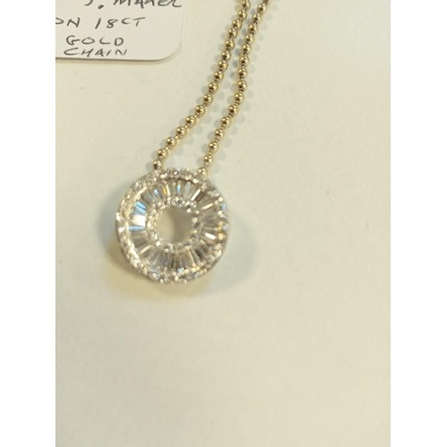 103 - 18ct white gold pendant with diamonds, 1.28cts approx. Maker WCJ on 18ct white gold ball chain. 10.9... 