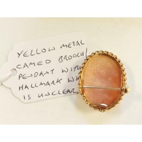 116 - Yellow metal Cameo brooch/ pendant with faded hallmarks