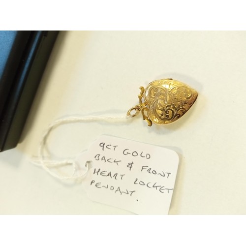 118 - 9ct gold back & front heart locket pendant, 3.2g approx.