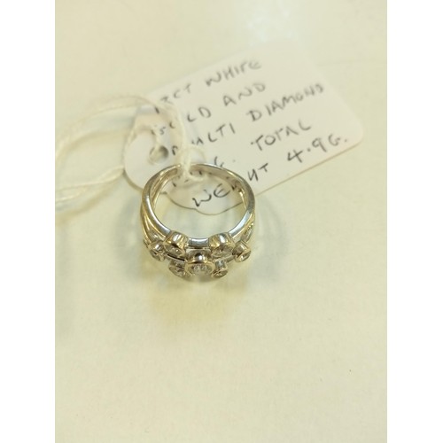 120 - 18ct white gold & multi diamond ring, 4.9g approx. Size M.