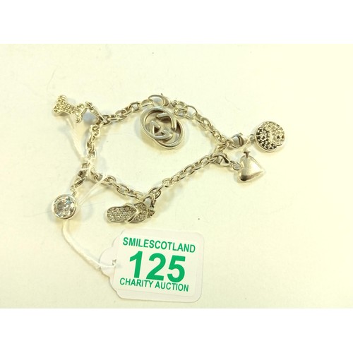 125 - Italian sterling silver charm bracelet & 6 charms, 41.7g approx.