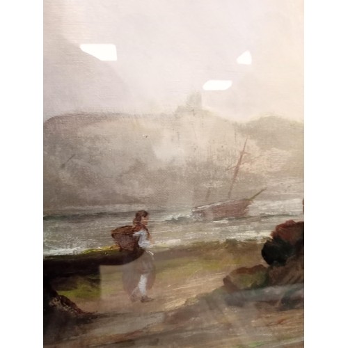 137 - Victorian framed coastal scene oil painting on canvas by HH Birdsall, New Zealand