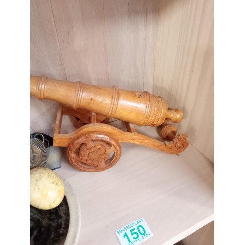 150 - Wooden cannon, magnifying glasses, stoneware etc.