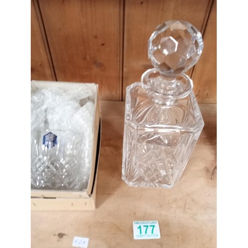 177 - Decanters, glass ice bucket, etc.