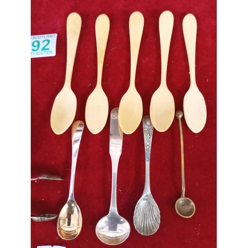 192 - Bone spoons, mustard spoons, tongs etc.