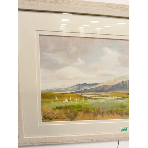 206 - Framed Original artwork of local scenes by Sandra M Lister. 88x53cm approx.