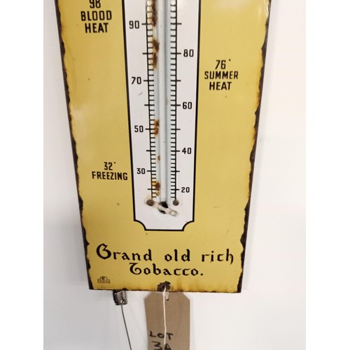 230 - Enamel Smoke Tom Long Grand Old Rich Tobacco thermometer advertising sign, glass thermometer not pre... 