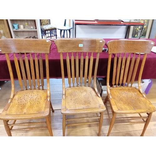 234 - 3x Oak kitchen chairs of good age