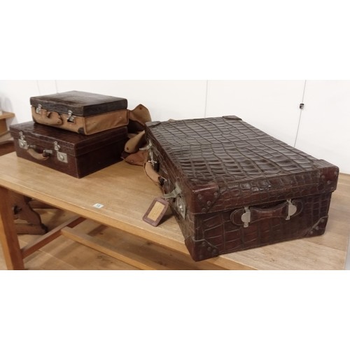 18 - 3x Crocodile skin travelling cases by Varma LTD, Delhi, India with canvas protectors. These cases we... 