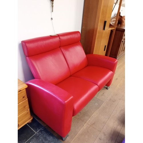 53 - Two seater red Stressless leather reclining settee