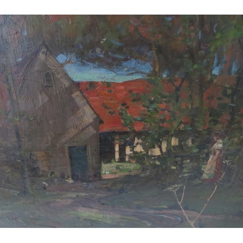 61 - John Lawson c 1868 - 1909 Scottish Artist, signed oil on canvas, Cottage in the Woods Scene.  Frame ... 