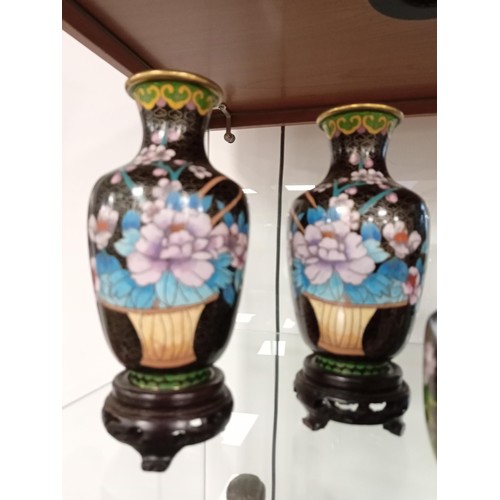 84 - 6 x Chinese cloisonne vases with wooden stands