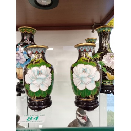 84 - 6 x Chinese cloisonne vases with wooden stands