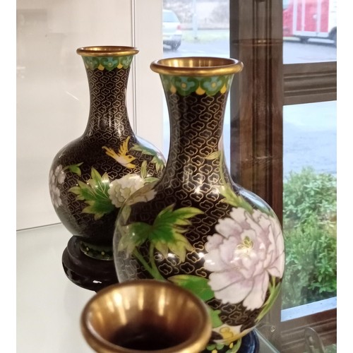 84 - 6 x Chinese cloisonne vases with wooden stands