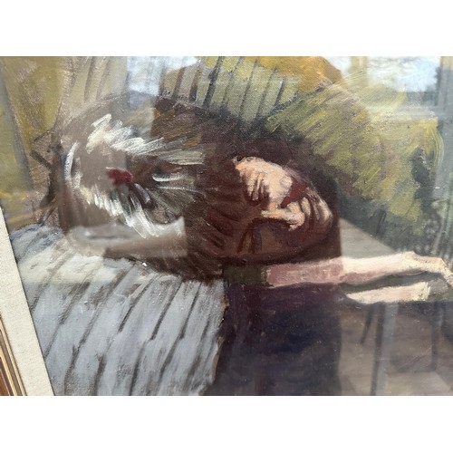 101 - John Kingsley Scottish Artist oil painting of sleeping girl signed Kingsley framed 64x59cm approx.