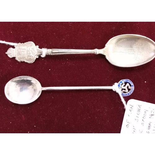 129 - 2 x silver teaspoons. 1 Sterling silver Norwich Cathedral Birmingham 1911 maker Levi & Salaman.  1 -... 