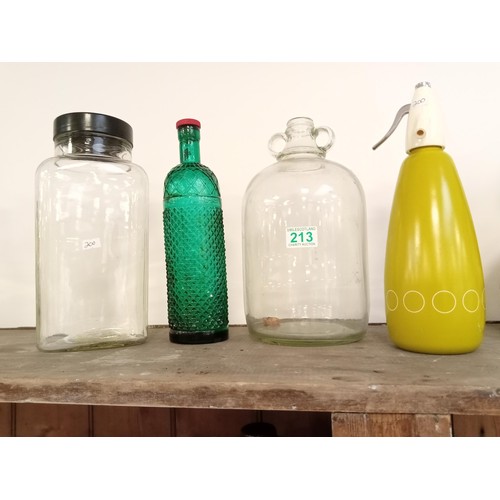 213 - Vintage soda syphon, sweet jar etc