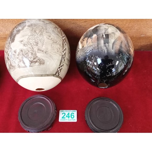 246 - 2 x decorated ostrich eggs