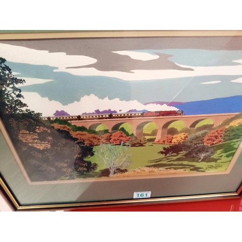 264 - Mike Gunnell signed Chroma colour c 1993.  Train & Viaduct scene, frame measures 55x45cm approx.