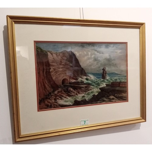 265 - Victorian Watercolour 'Teignmouth to Dawlish Rail Disaster' unsigned, detailed information on the ba... 