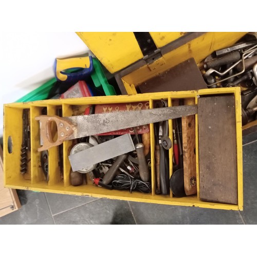 268 - Vintage wooden toolbox and some modern tools