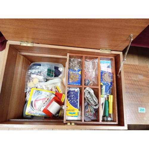 295 - Vintage sewing box with drawers and contents