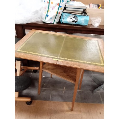 305 - Folding twist table with leather inlay