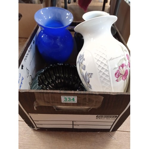 334 - Box lot of 3 large vases plus a dish