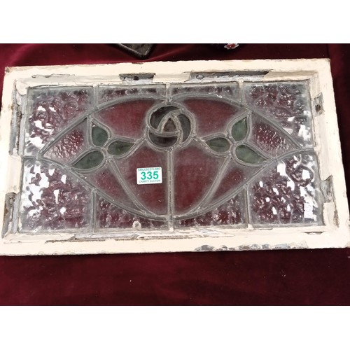 335 - Leaded glass window plus punch stamp and a dish