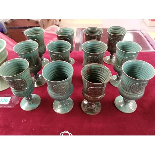 336 - Orkney pottery goblets plus Art Nouveau vase etc