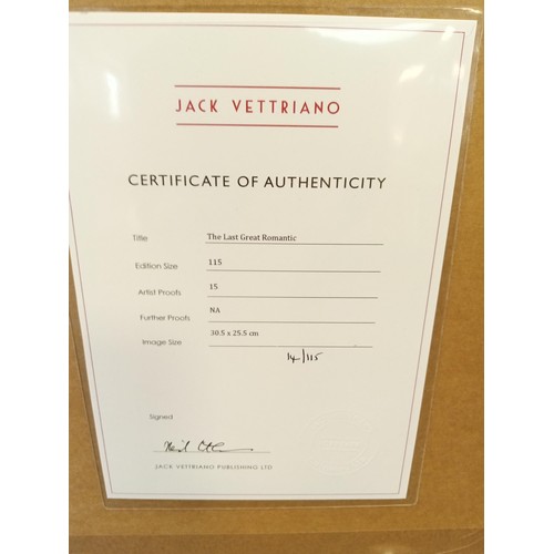 60 - Jack Vettriano signed Ltd. Ed. with COA framed 'The Last Great Romantic' 14/115, Brand new St. Valen... 