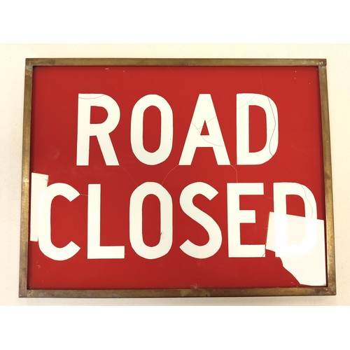 61 - Very rare c1930's glass 'Road Closed' sign that would have back lit in the dark. 
Please note the li... 