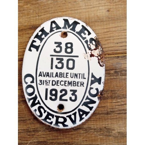 66 - Rare enamel berth sign for the River Thames 'Thames Conservancy' see photos